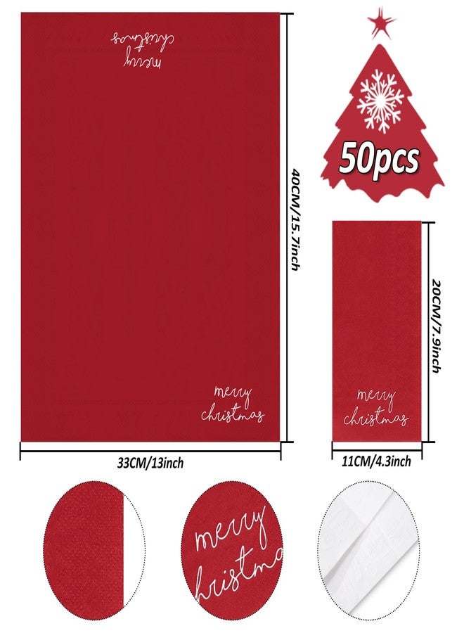 Whaline Merry Christmas Guest Napkins Red Disposable Paper Napkins Xmas Guest Hand Napkin Towel for Winter Party Supplies Bathroom Table Decor, 50Pcs - Image 2